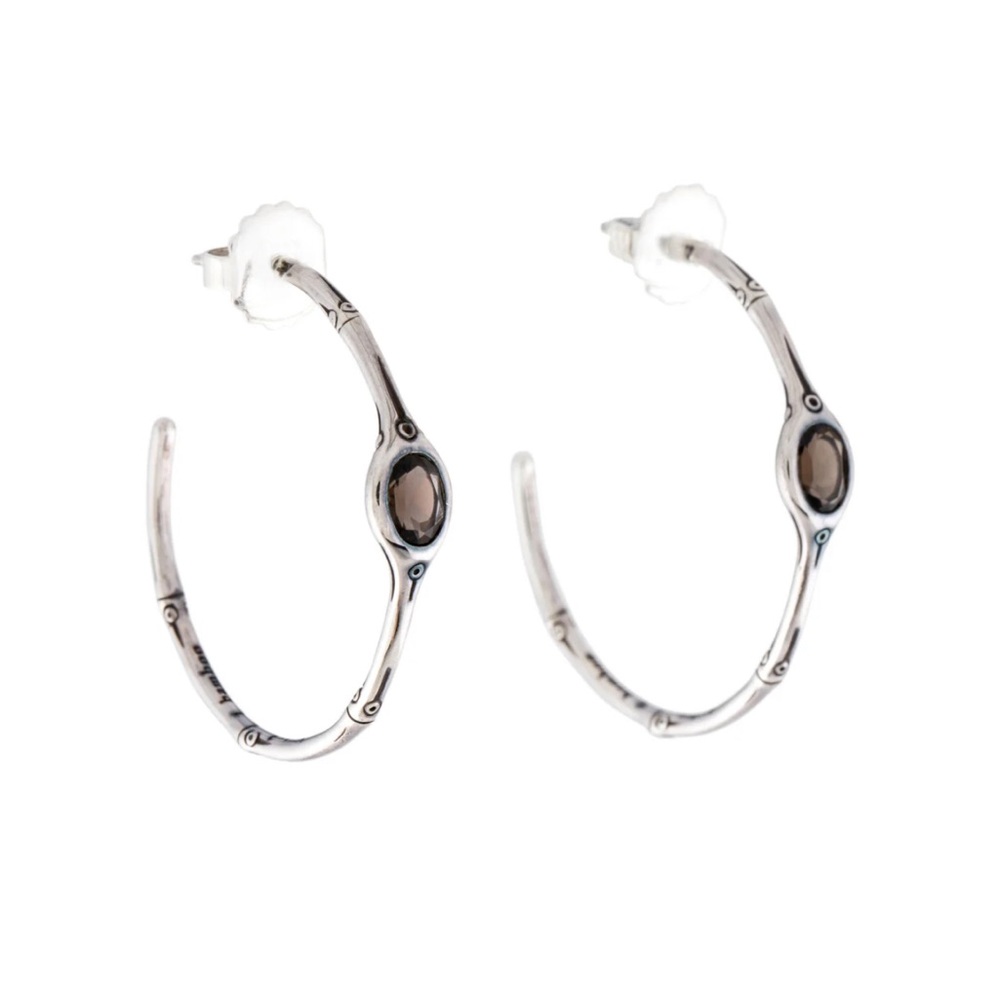 JOHN HARDY Smokey Quartz Batu Bamboo Medium Hoop Earrings
